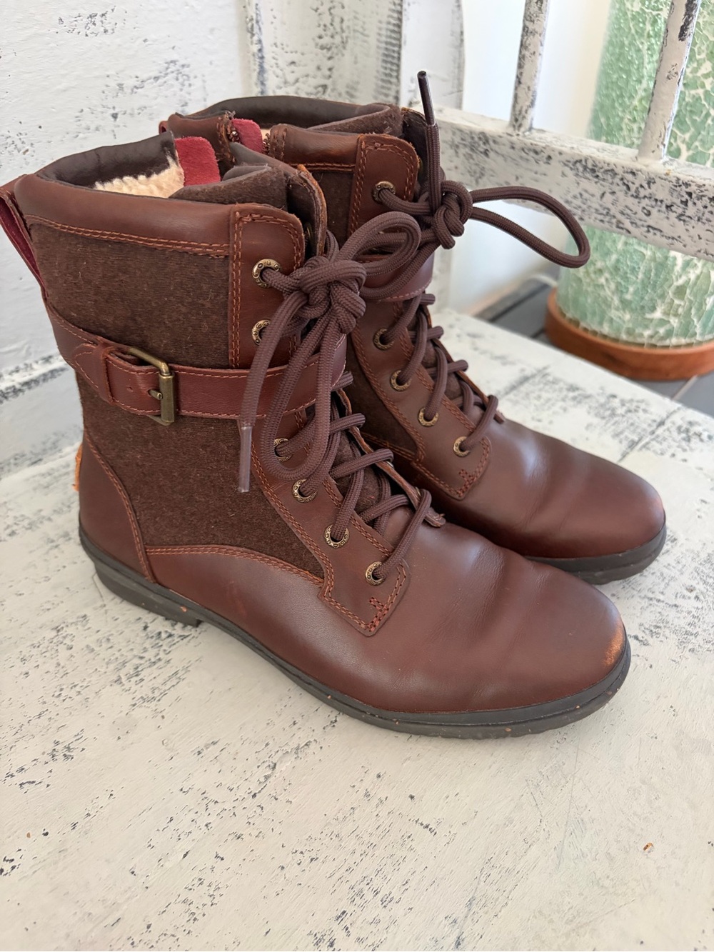 Ugg Kesey Women's Brown Lace-Up Ankle Boots with Buckle